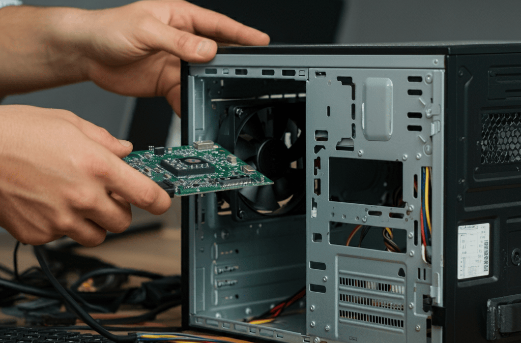 it services a man installing a hardware to improve cyber security