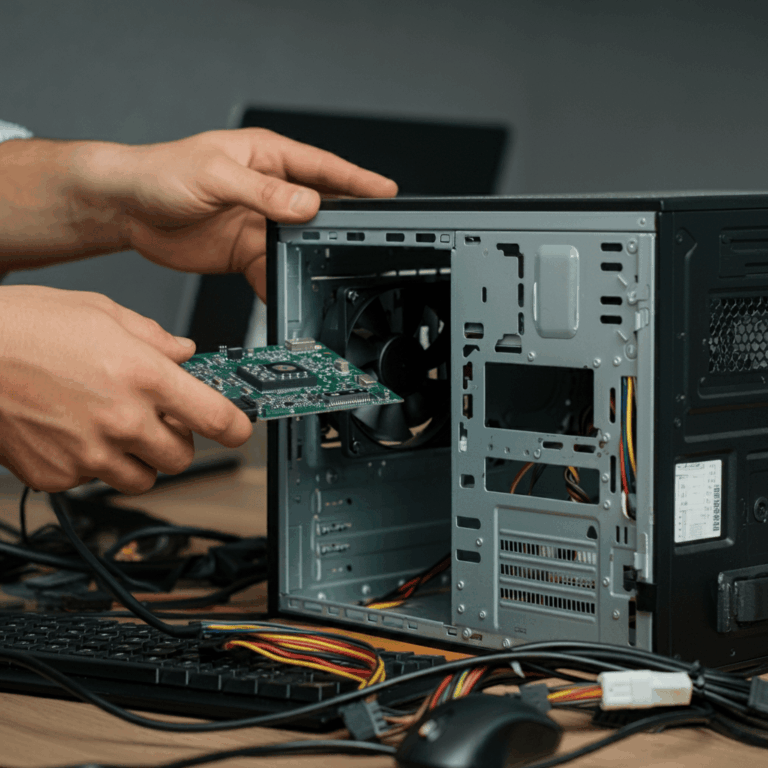 it services a man installing a hardware to improve cyber security