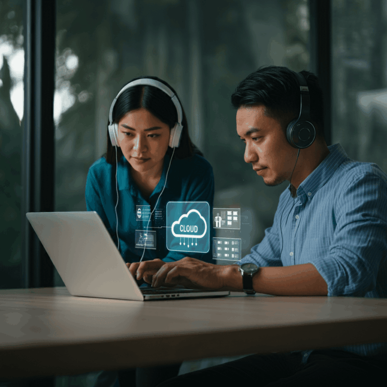 people on a computer accessing their data security on a cloud server