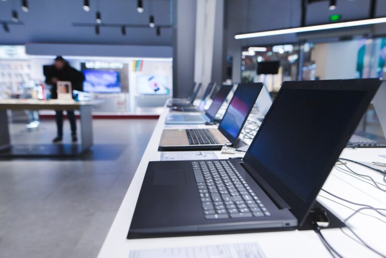 a set of new laptop device in a store